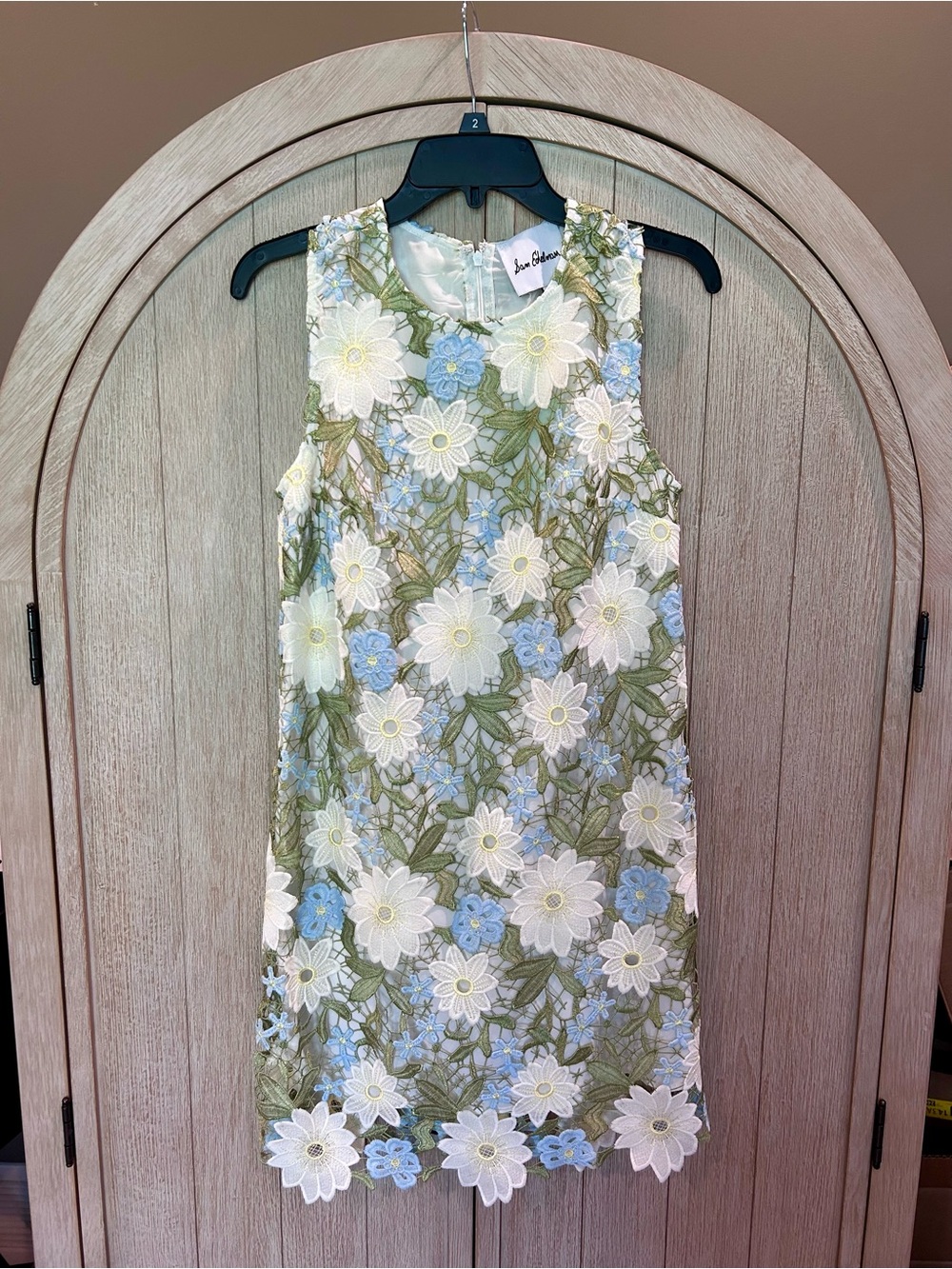 Sam Edelman Floral Lace Shift Dress in Pale Blue, White & Green